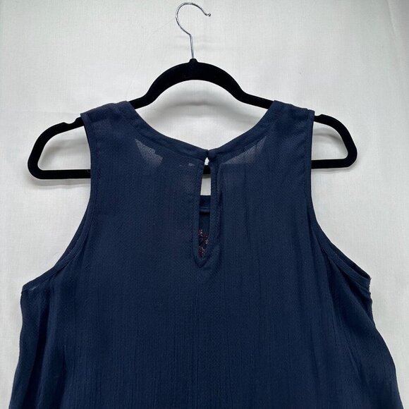 Lucky Brand Top Womens S Sleeveless Round Neck Rounded Hem Embroidered Navy Blue - Picture 5 of 9